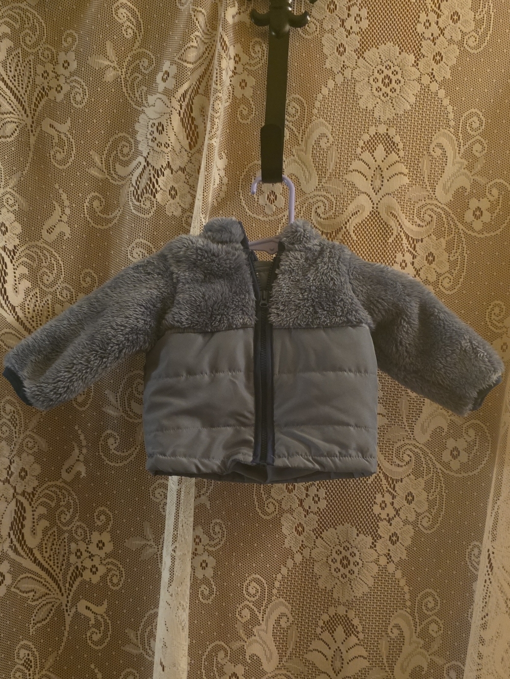 New Carter's Blue Gray Infant 3 Months Hooded Bear Ear Quilted Jacket